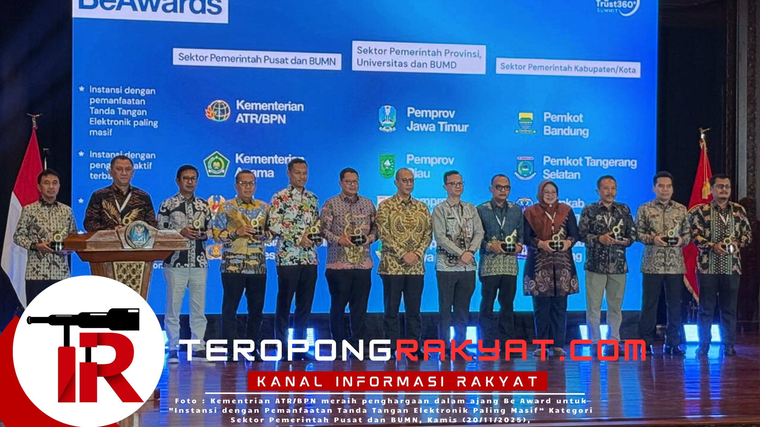 Kementerian ATR/BPN Raih Penghargaan Instansi dengan Pemanfaatan Tanda Tangan Elektronik Paling Masif